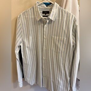 VINCE Men's Light Blue and White Striped Shirt